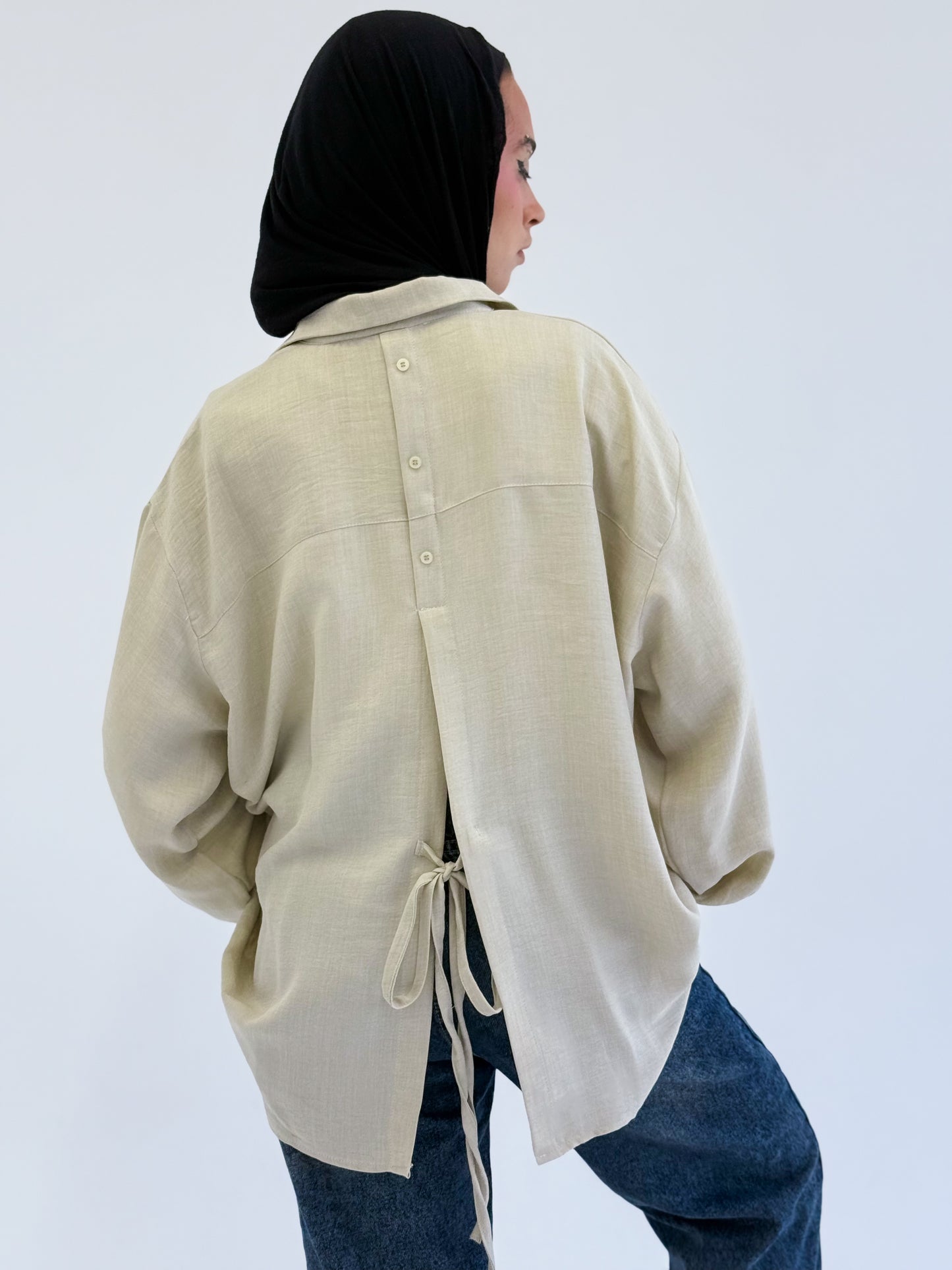 Tie back shirt-biege