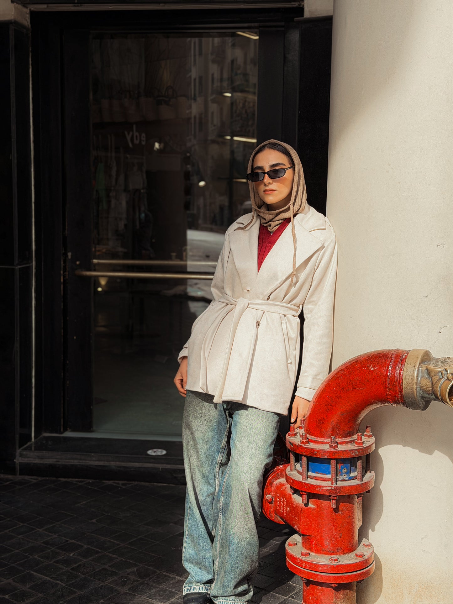 Suede trench coat-Beige