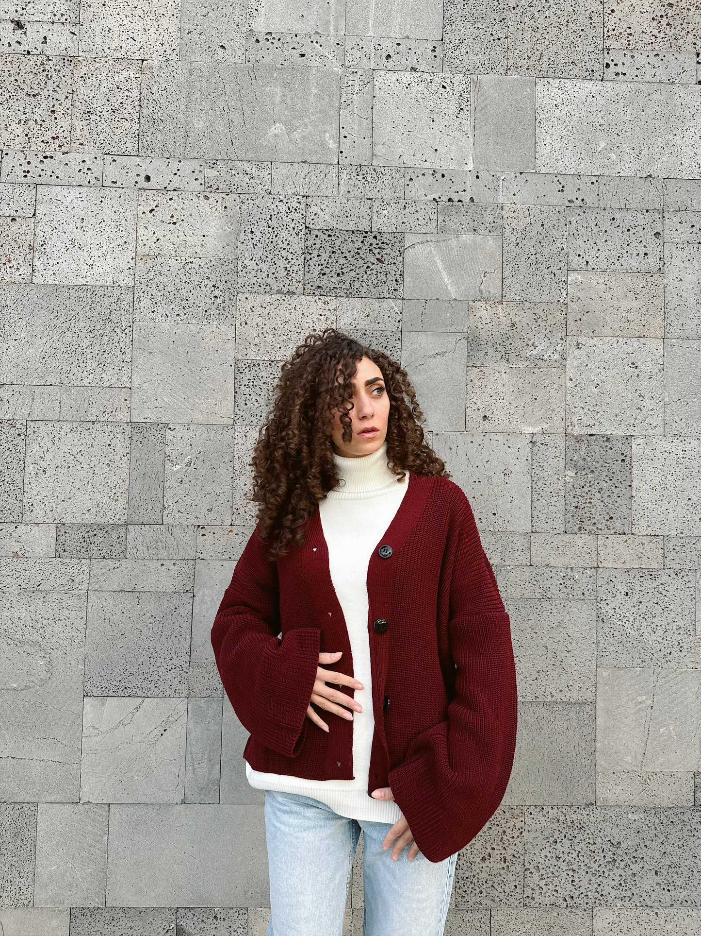 Knit cardigne-burgundy