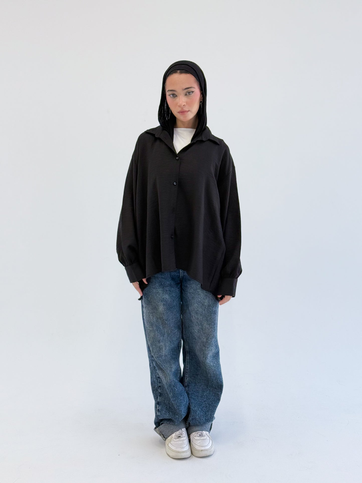 Tie back shirt-black