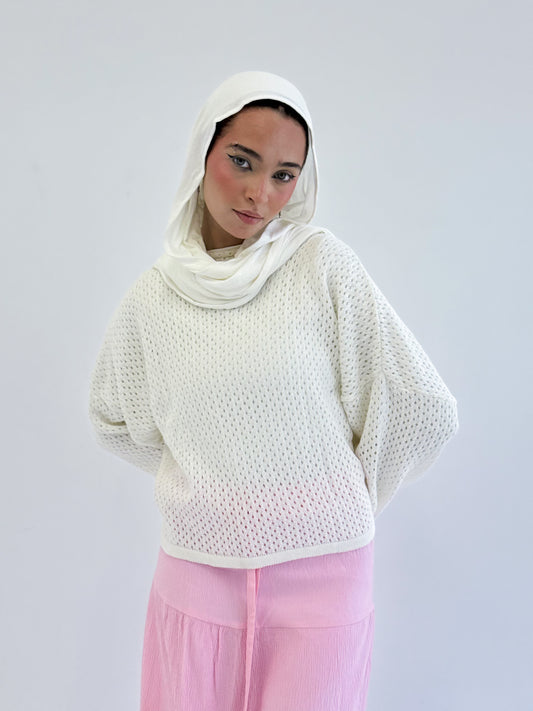 Cropped knit top-off white