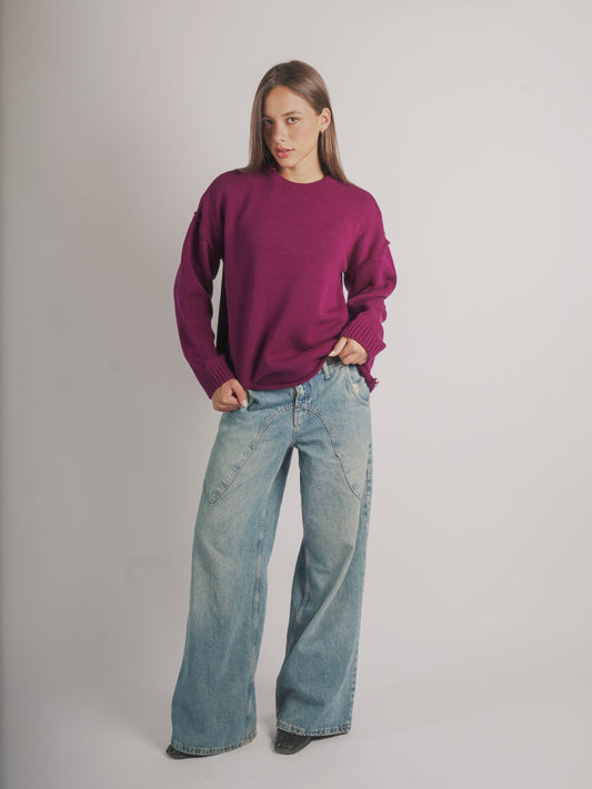 Oversized longline knit jumper-Purple