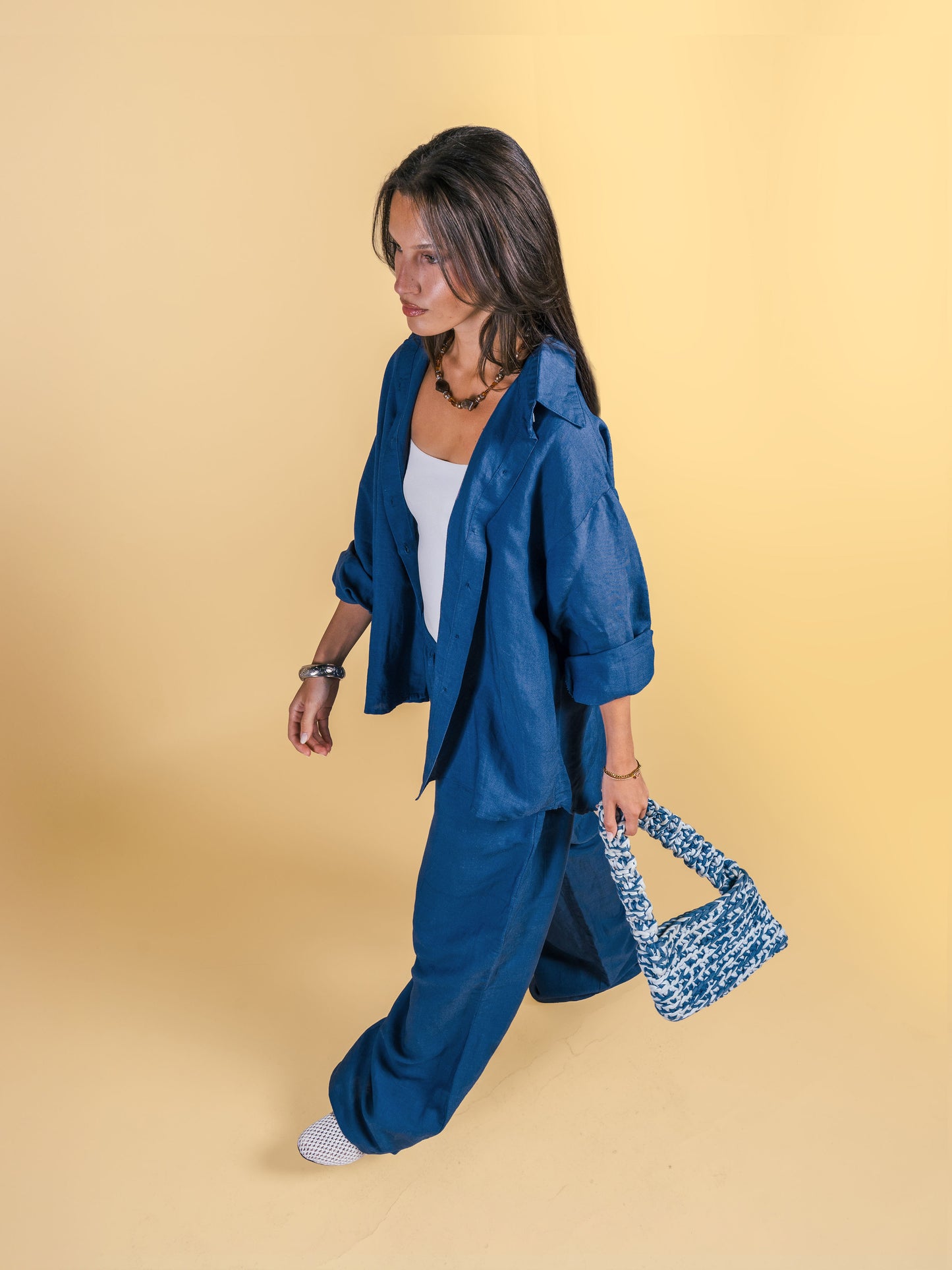 Pure Linen shirt-Navy blue