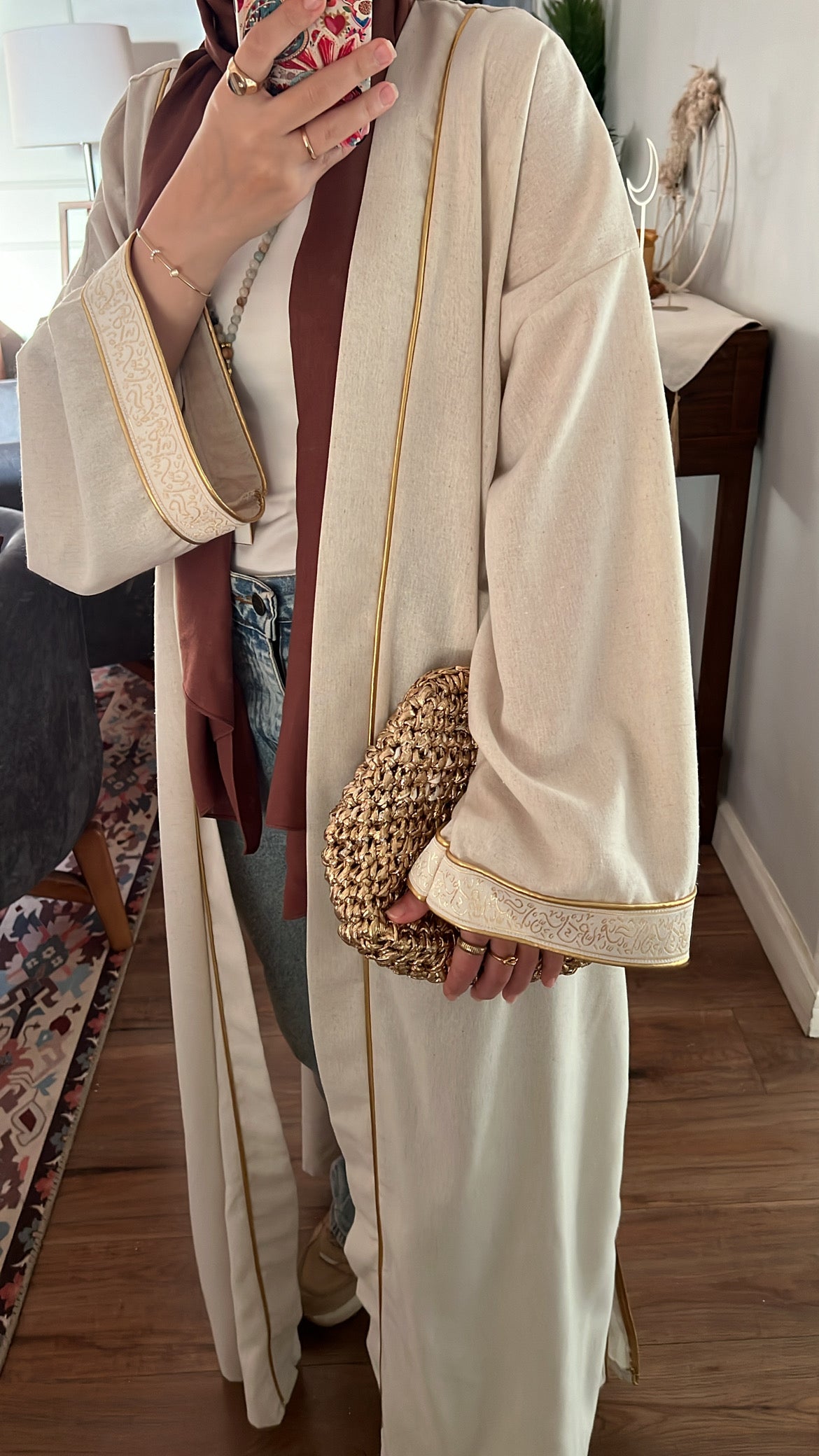 Embroidery kaftan-beige×Gold