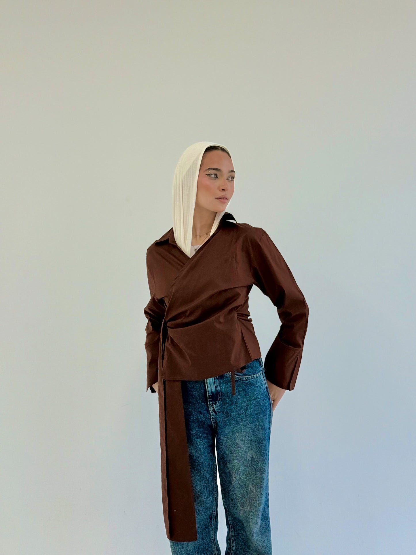Wrap shirt-brown
