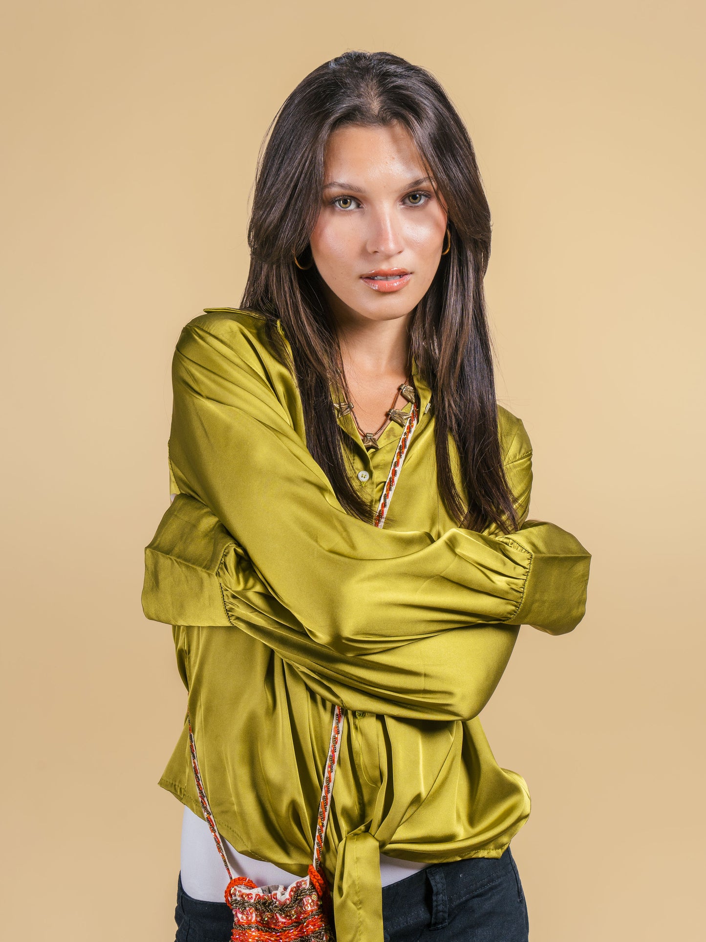Wrap satin-lime green