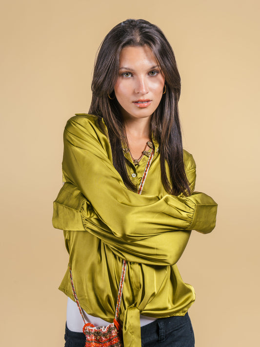 Wrap satin-lime green