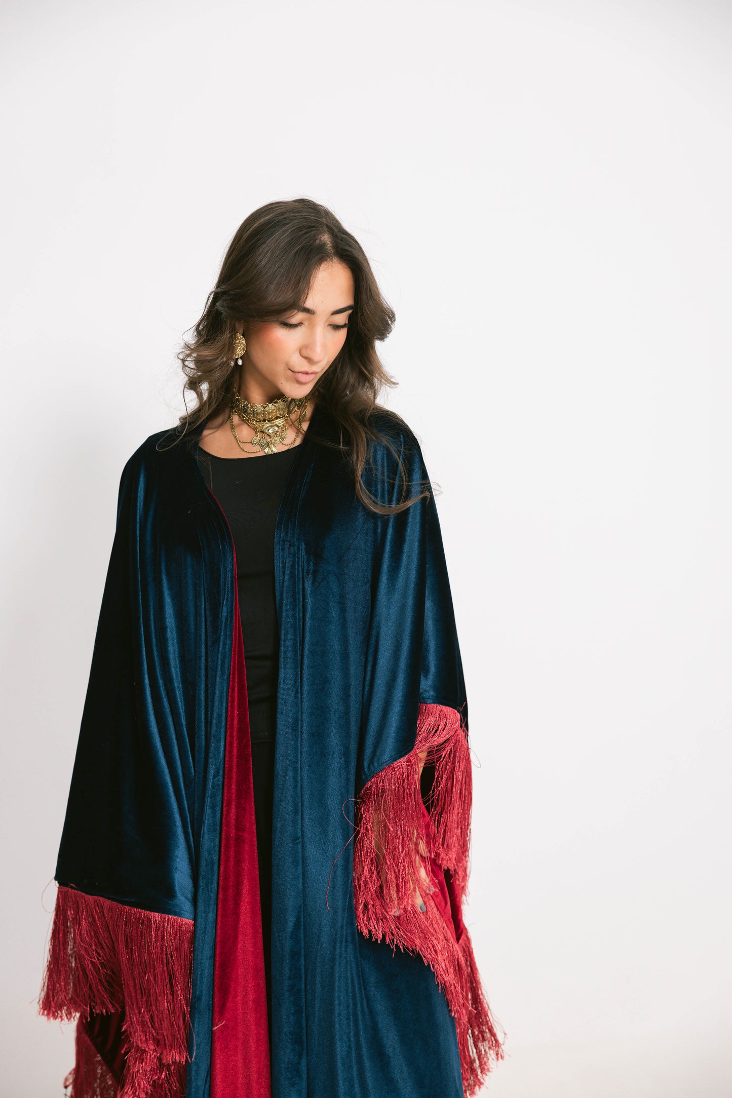 Double face Ramdan shal-blue*burgundy