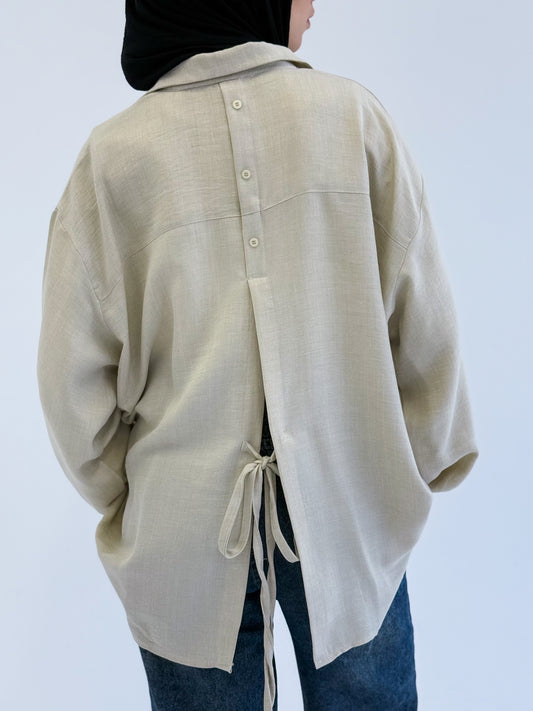 Tie back shirt-biege