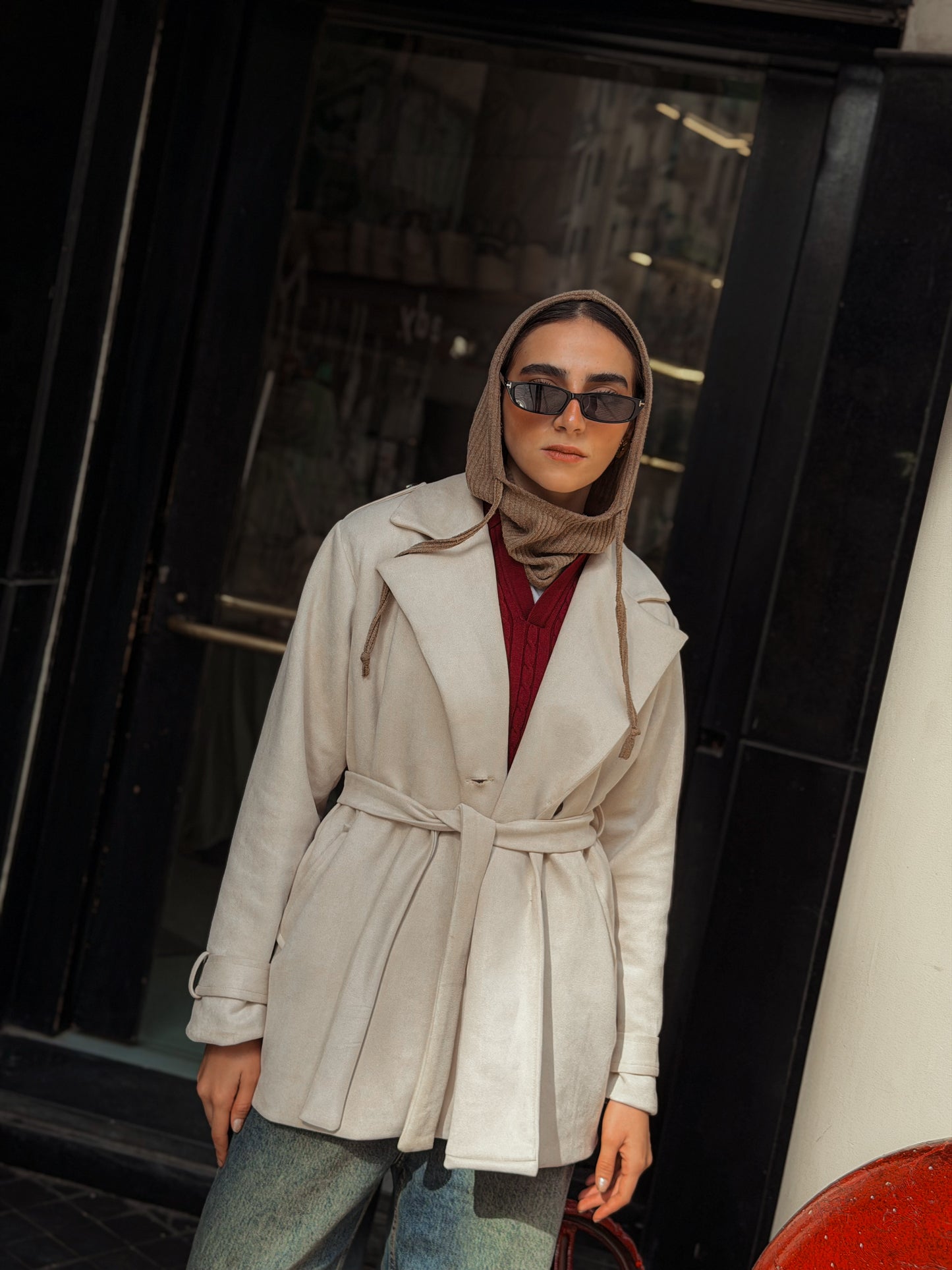 Suede trench coat-Beige