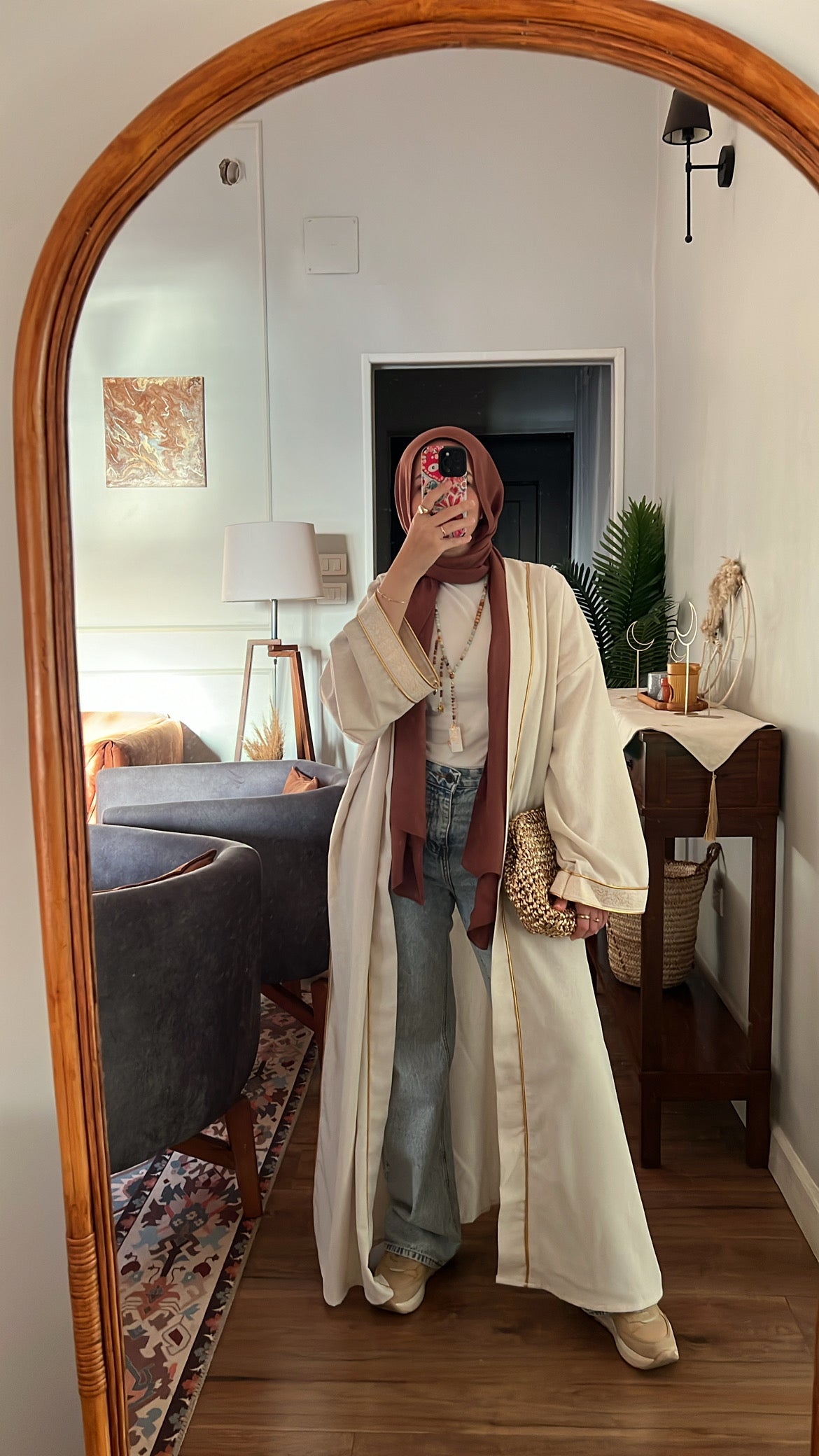 Embroidery kaftan-beige×Gold