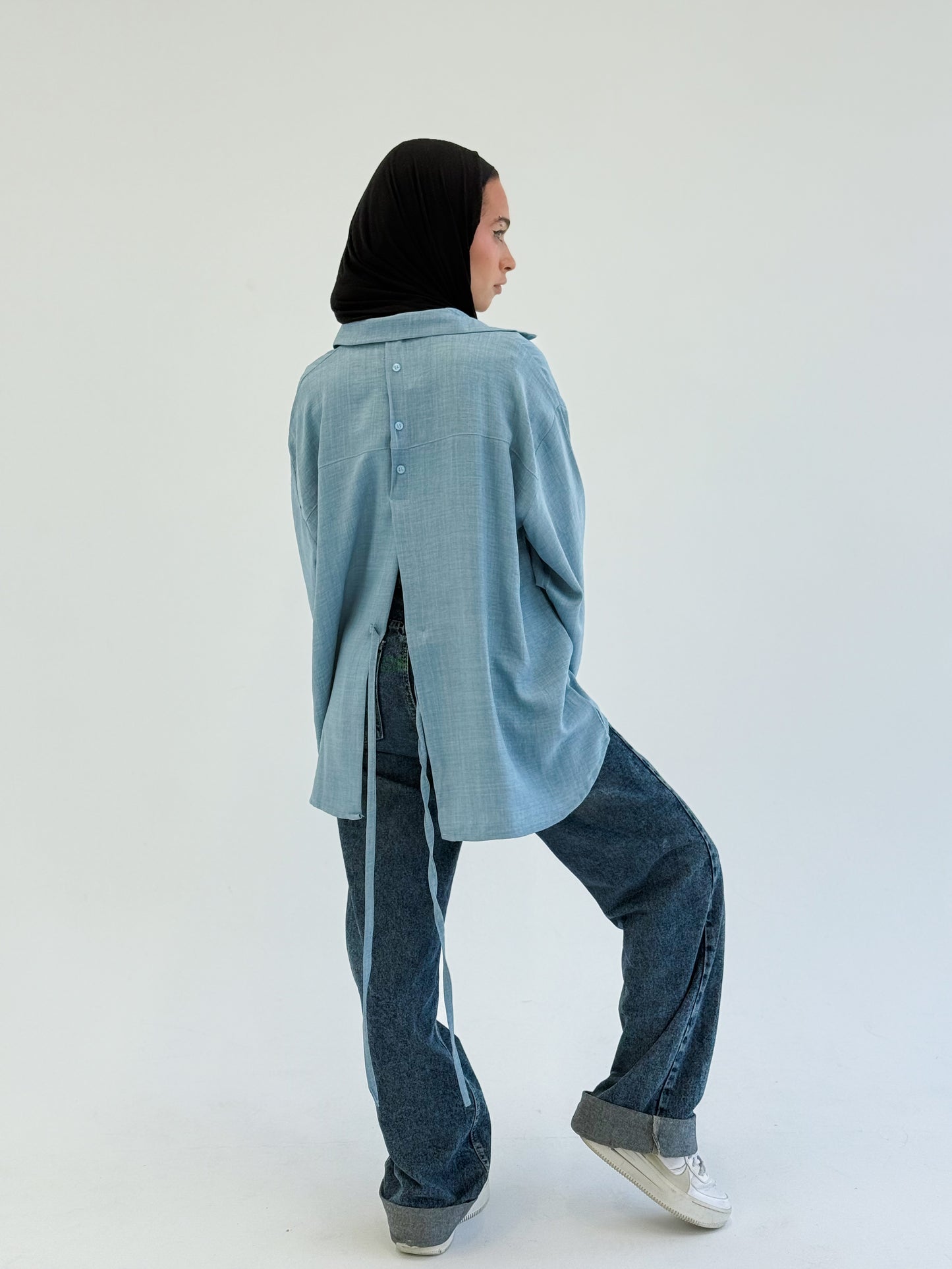Tie back shirt-blue