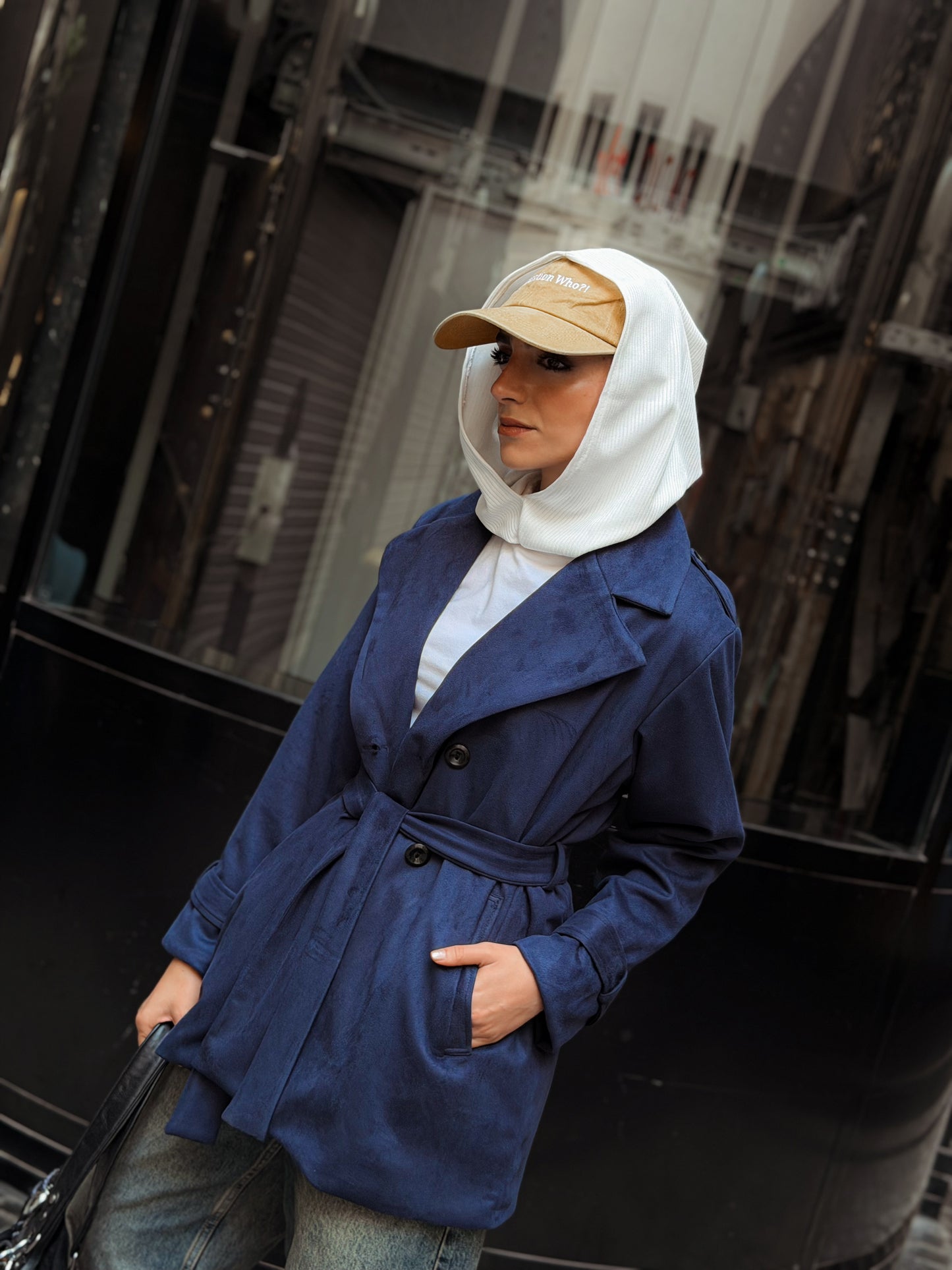 Suede trench coat-Navy