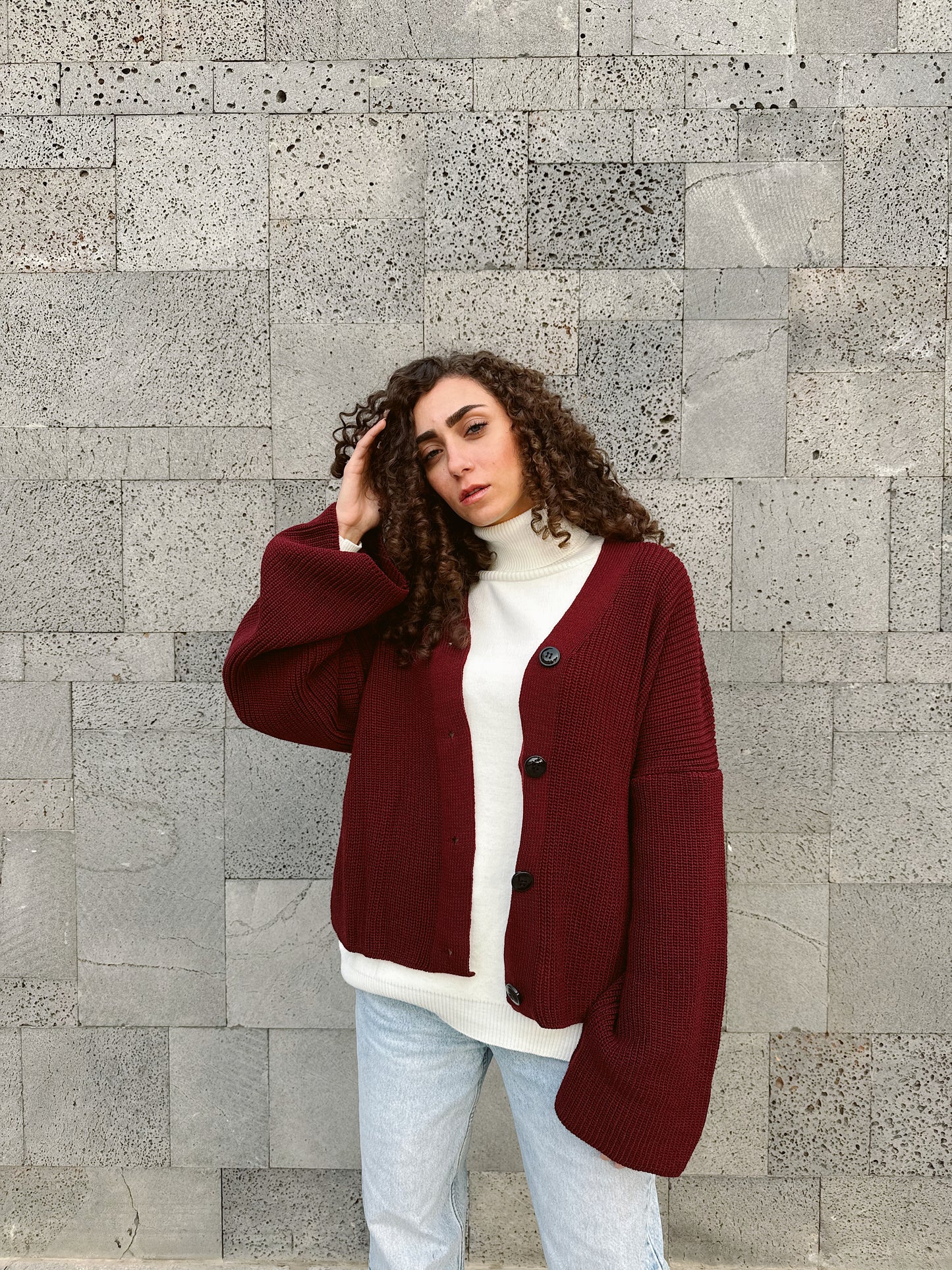 Knit cardigne-burgundy