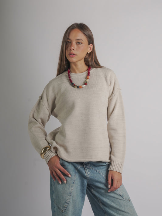 Oversized longline knit jumper-CREAM