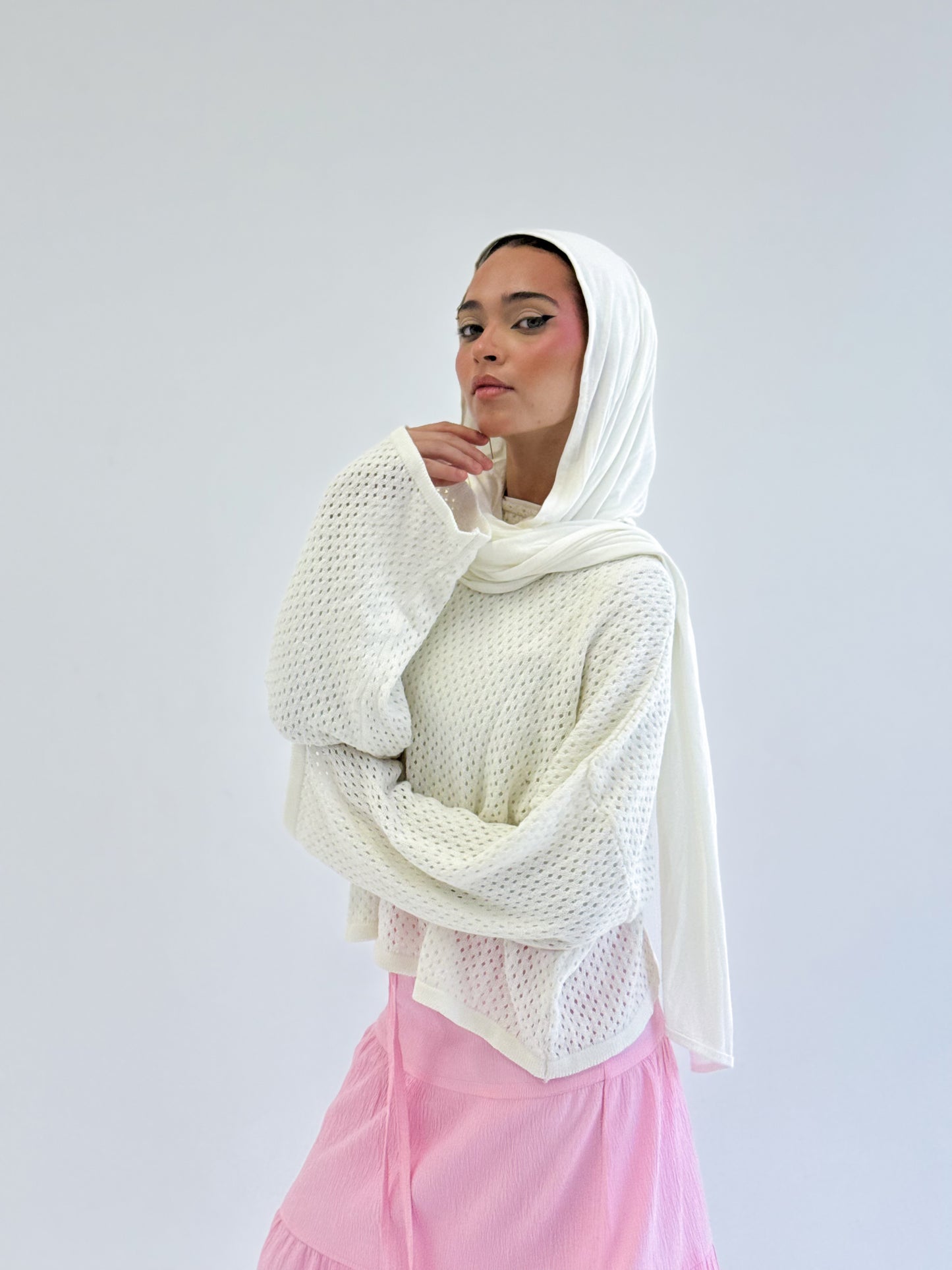 Cropped knit top-off white