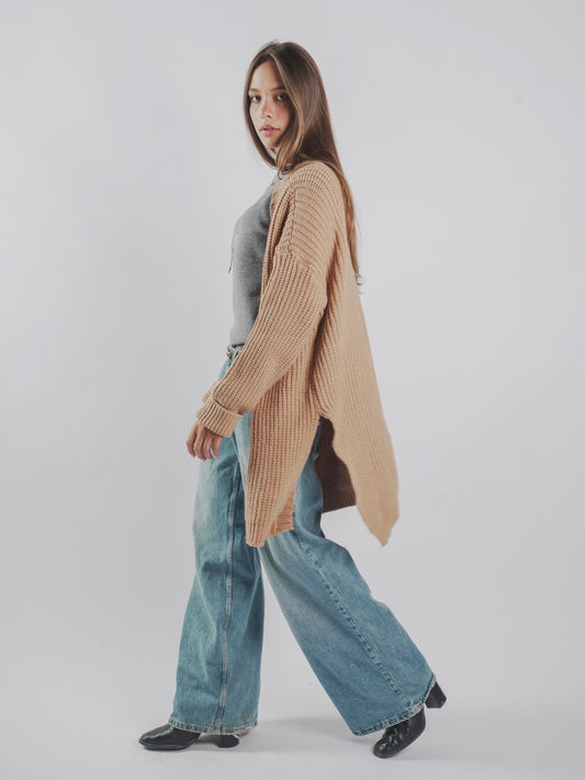 Knitted cardigan-Camel