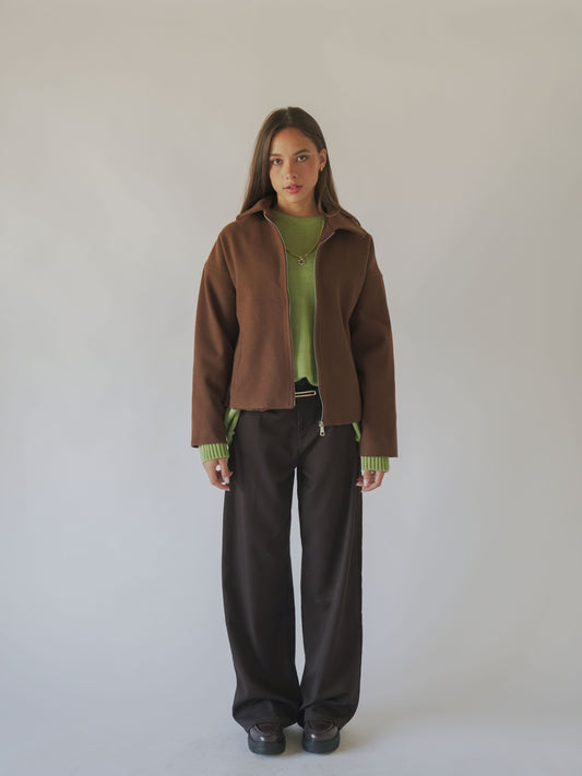 Wool cropped jacket-brown