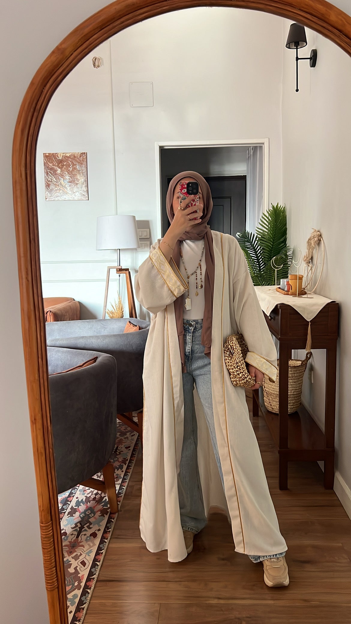 Embroidery kaftan-beige×Gold