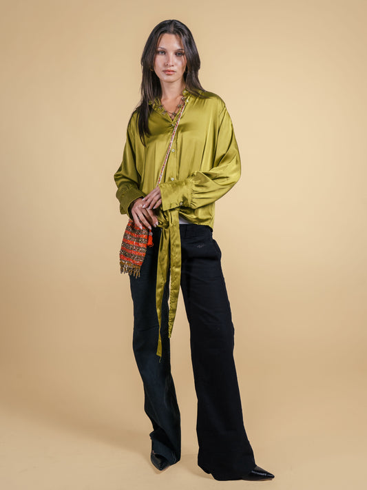 Wrap satin-lime green