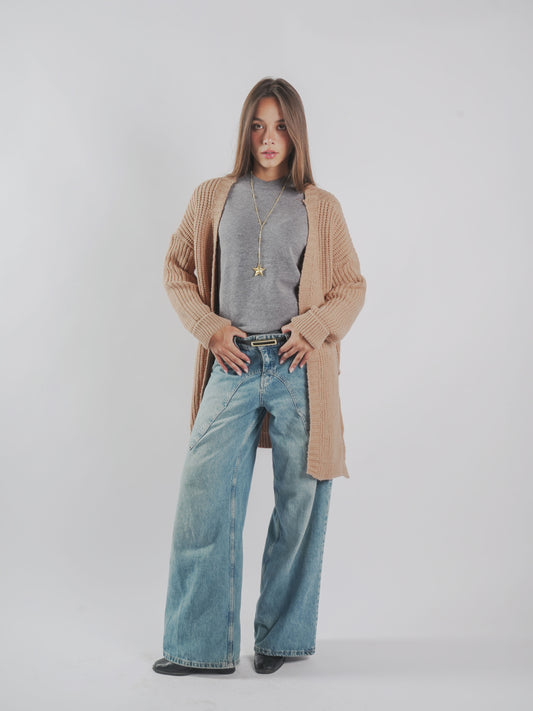 Knitted cardigan-Camel