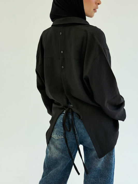 Tie back shirt-black