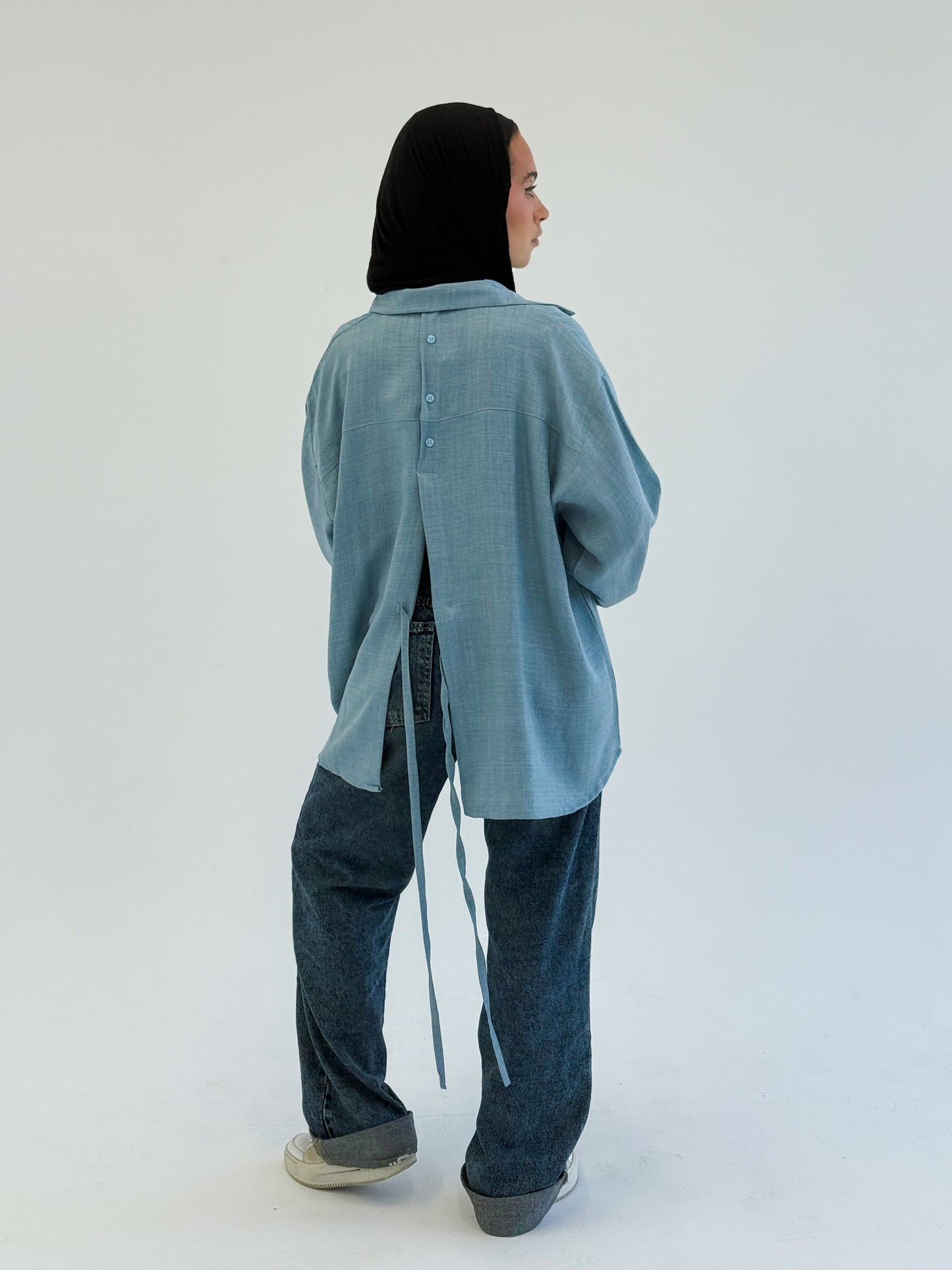 Tie back shirt-blue