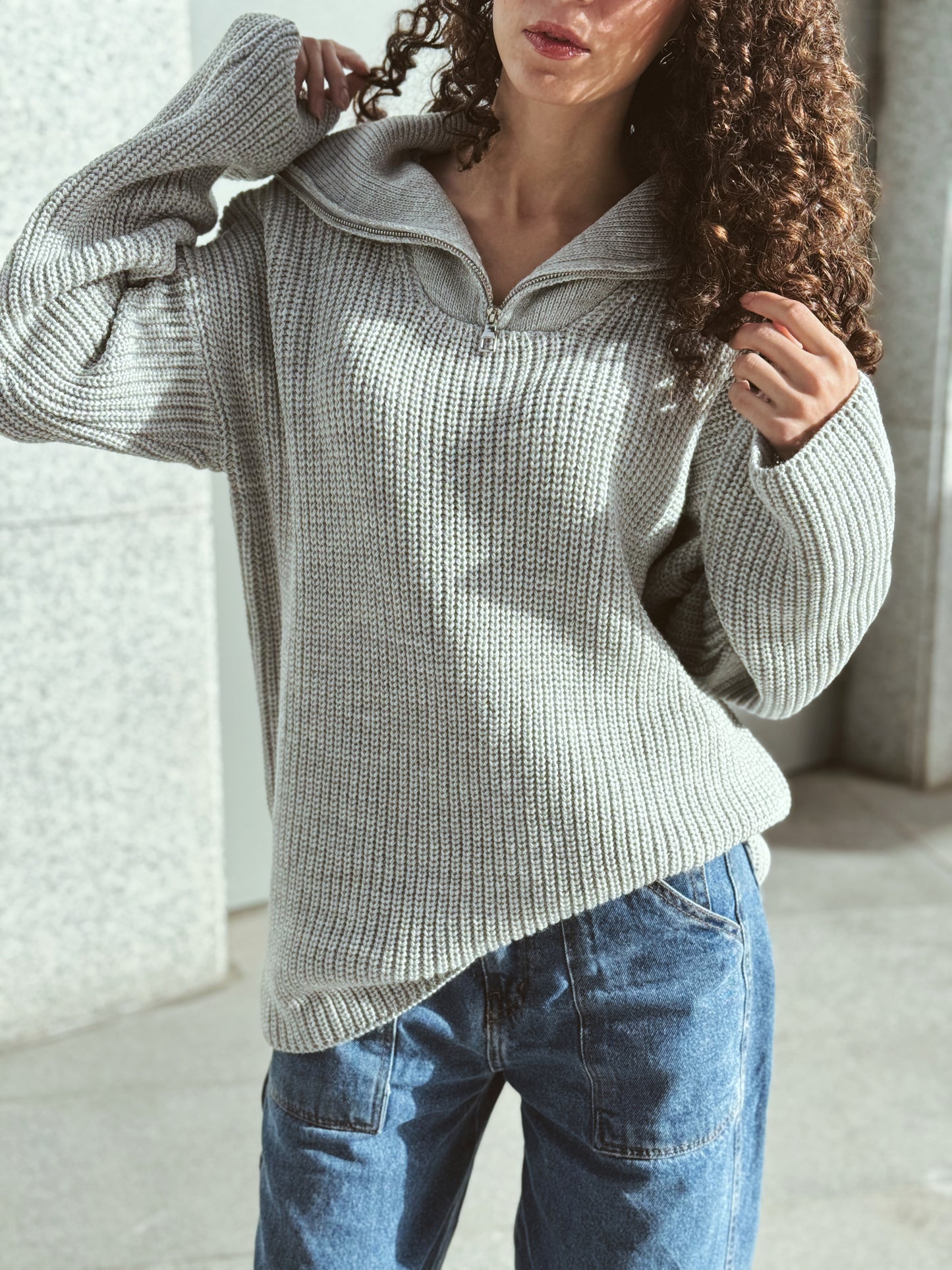 Zip Knit jumper-light gray