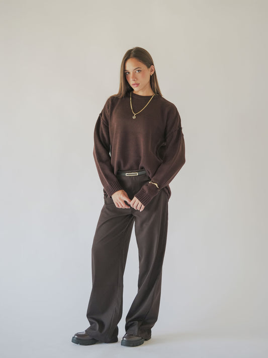 Oversized longline knit jumper-chocolate brown