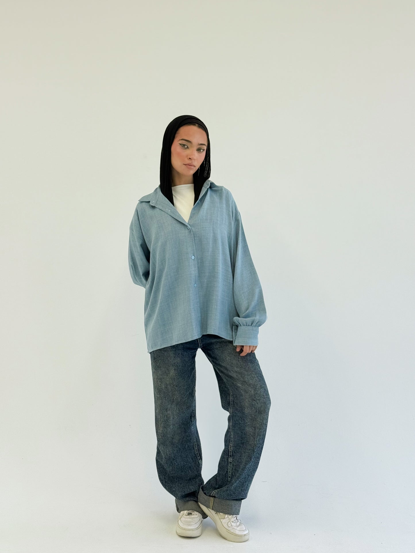 Tie back shirt-blue