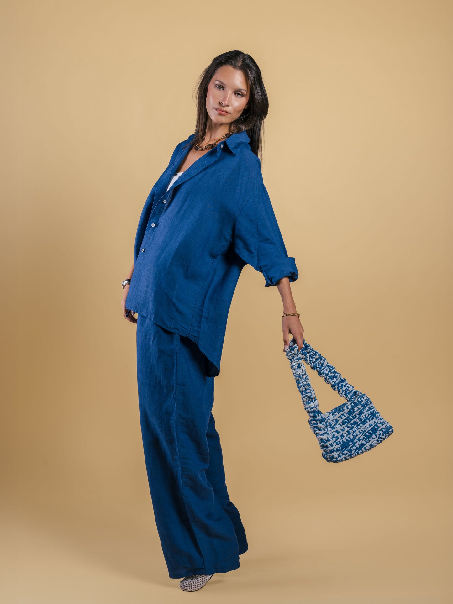 Pure Linen shirt-Navy blue