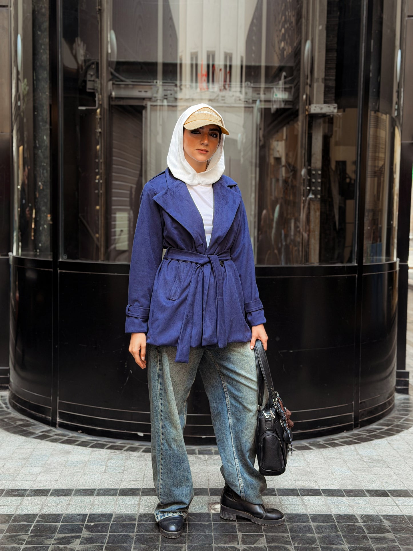 Suede trench coat-Navy