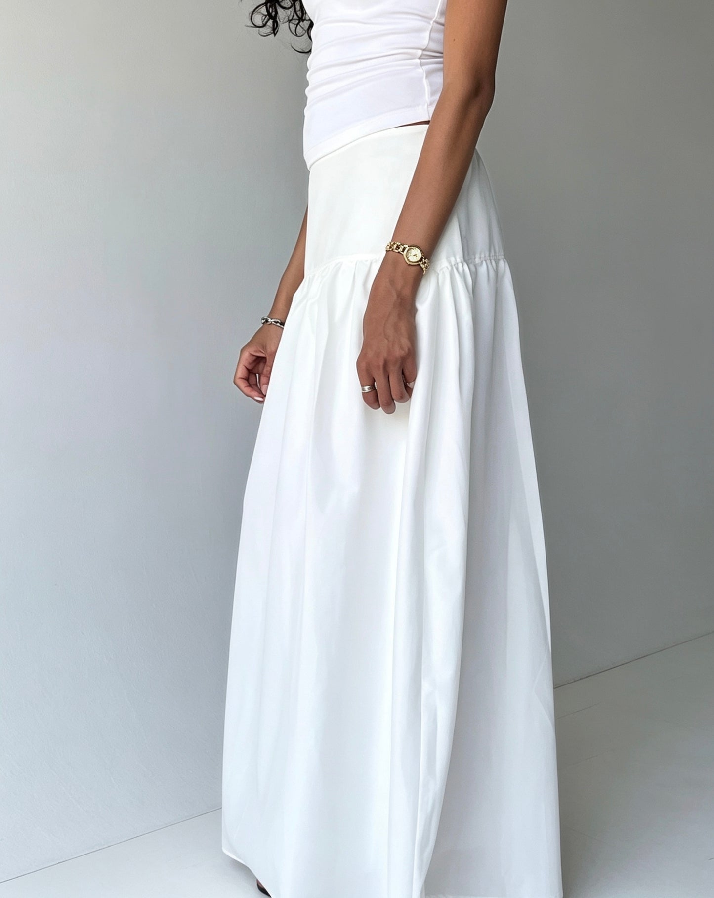 SCARFE MIDI SKIRT-White(Fully lined)