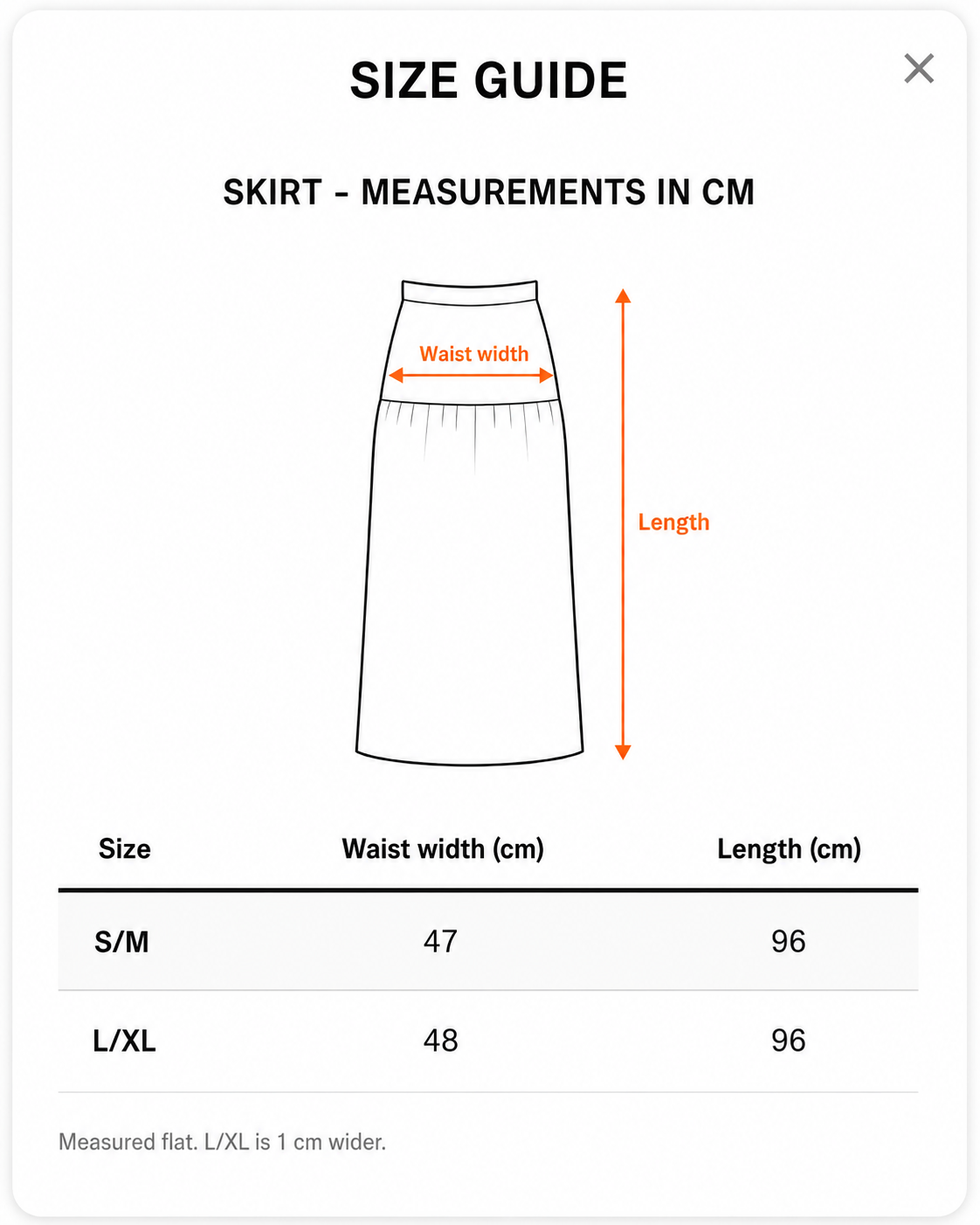 Red Gingham Skirt size guide